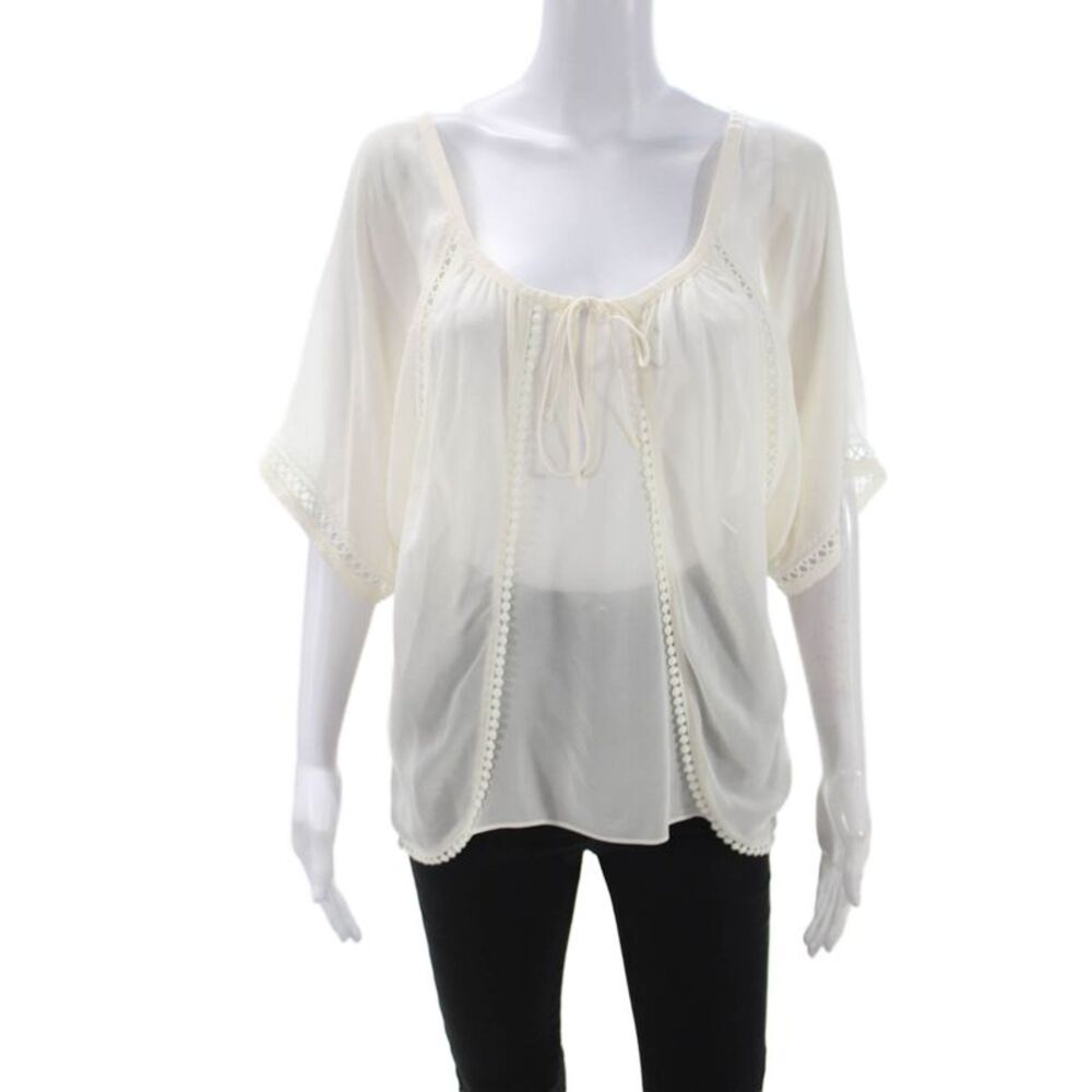 Of Two Minds Women Kimono Blouse White Short Sleeve Bohemian Size M